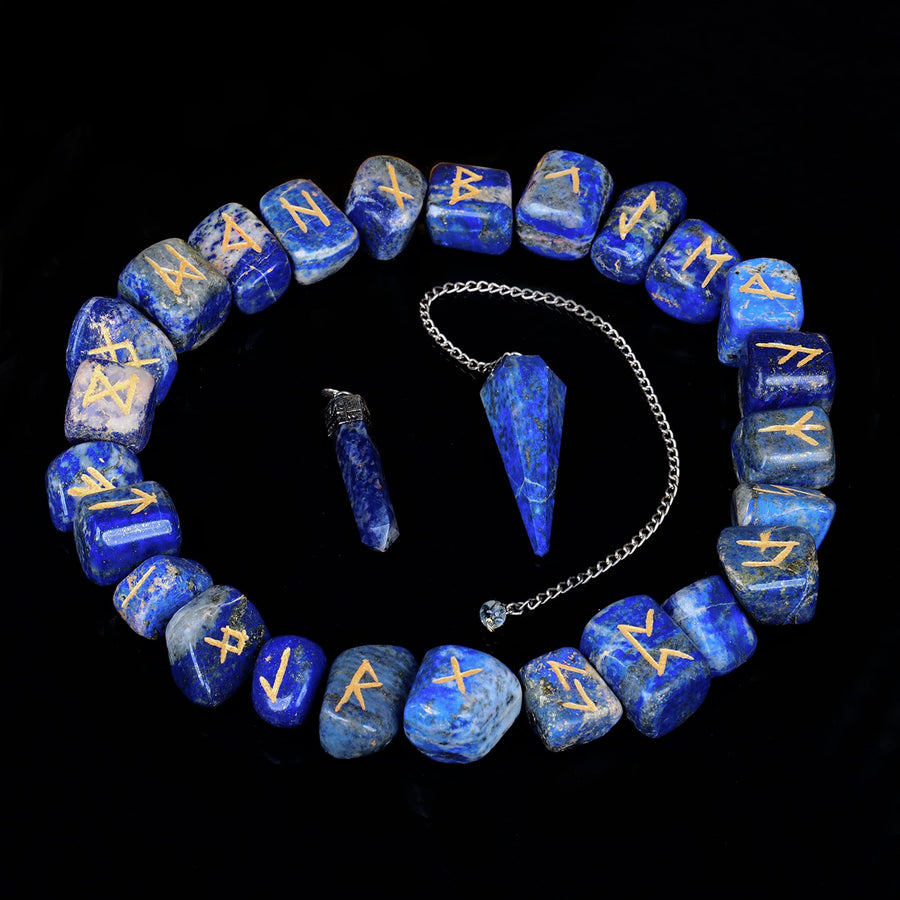 Lapis Lazuli Rune Set - Engraved Polished Stones - Futhark Rune Set
