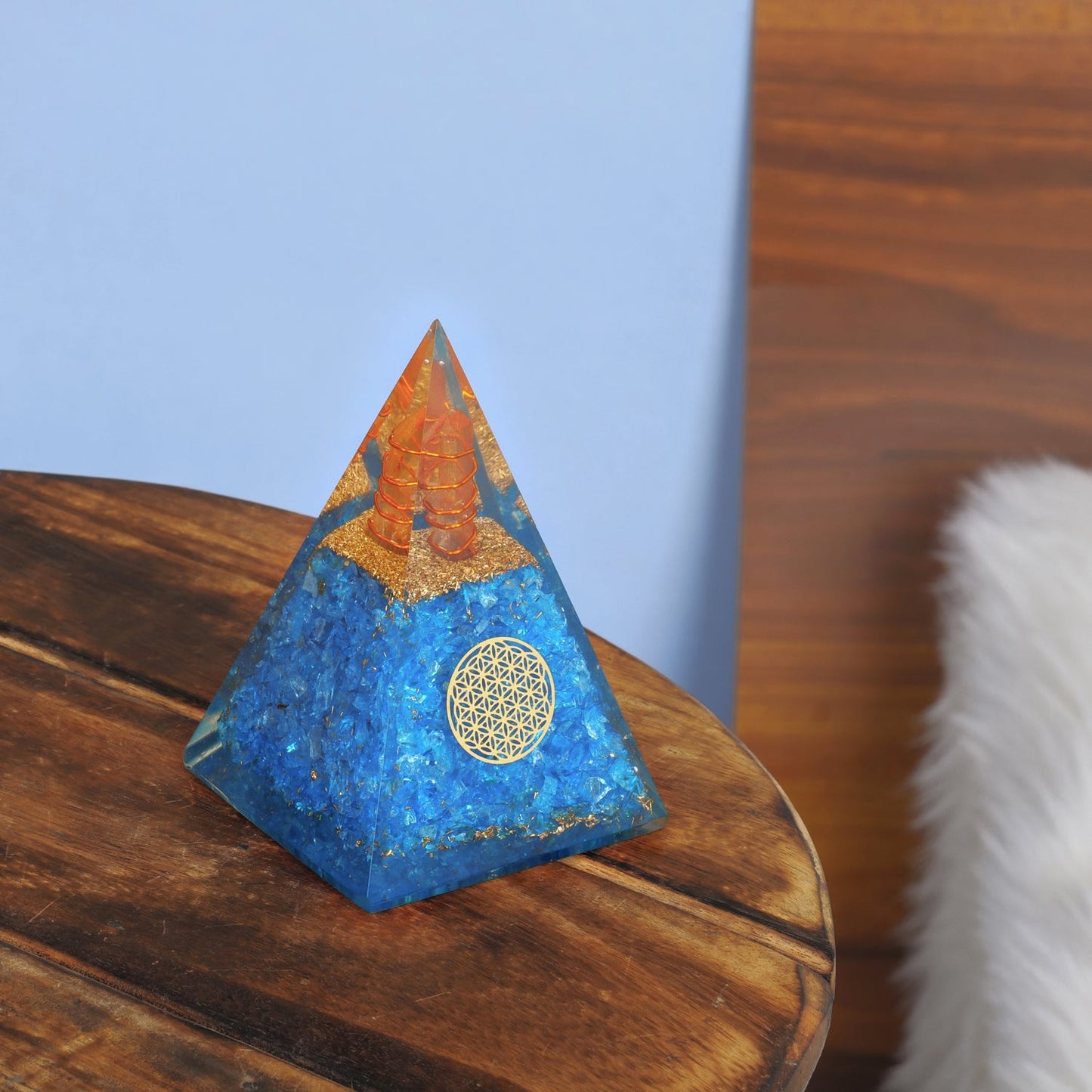 Aquamarine Healing Crystal Handmade Orgonite Pyramid For Yoga & Chakra Balancing