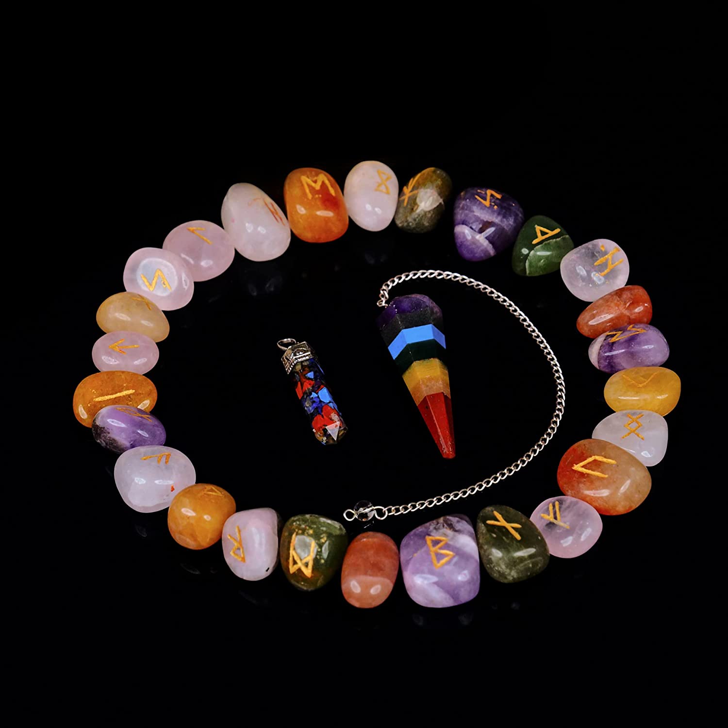 Mix Chakra Crystal Rune Stone - Futhark Rune Set - Stone With Engraving