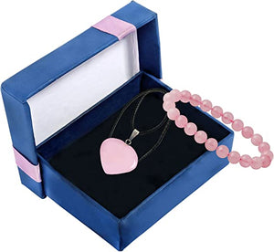Rose Quartz Heart Locket Necklace for Teen Girls Crystal Bracelet Jewelry Set