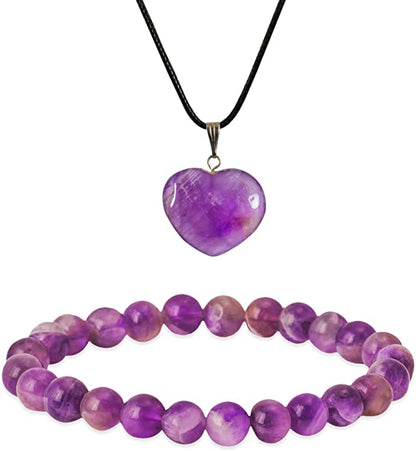 Amethyst Crystal Necklace & Bracelet Set for Women Aesthetic Jewelry Gifts