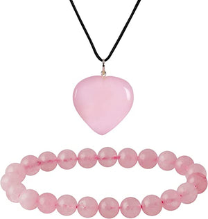 Rose Quartz Heart Locket Necklace for Teen Girls Crystal Bracelet Jewelry Set