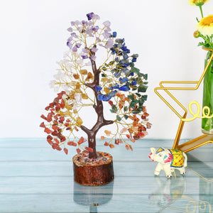 7 Chakra Crystal Tree - Feng Shui Money Tree - Reiki Gifs - Golden Wire Size: 10-12 Inch