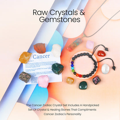 Cancer Zodiac Gift, Birthstone Healing Crystal Kit for Women/ Man