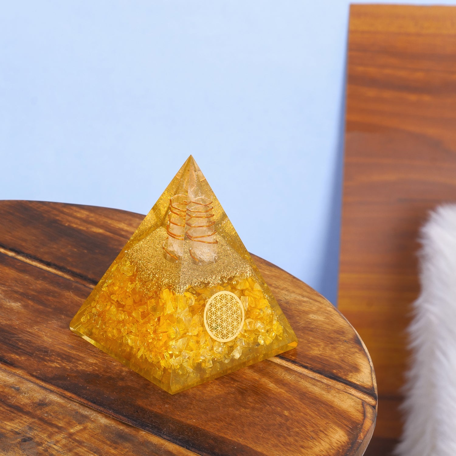 Citrine Orgone Pyramid With Copper Coil For Meditation & Crystals Healing