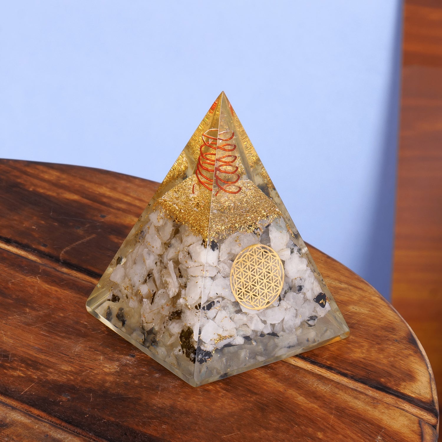 Rainbow Moonstone Handmade Orgone Pyramid For Emf Protection