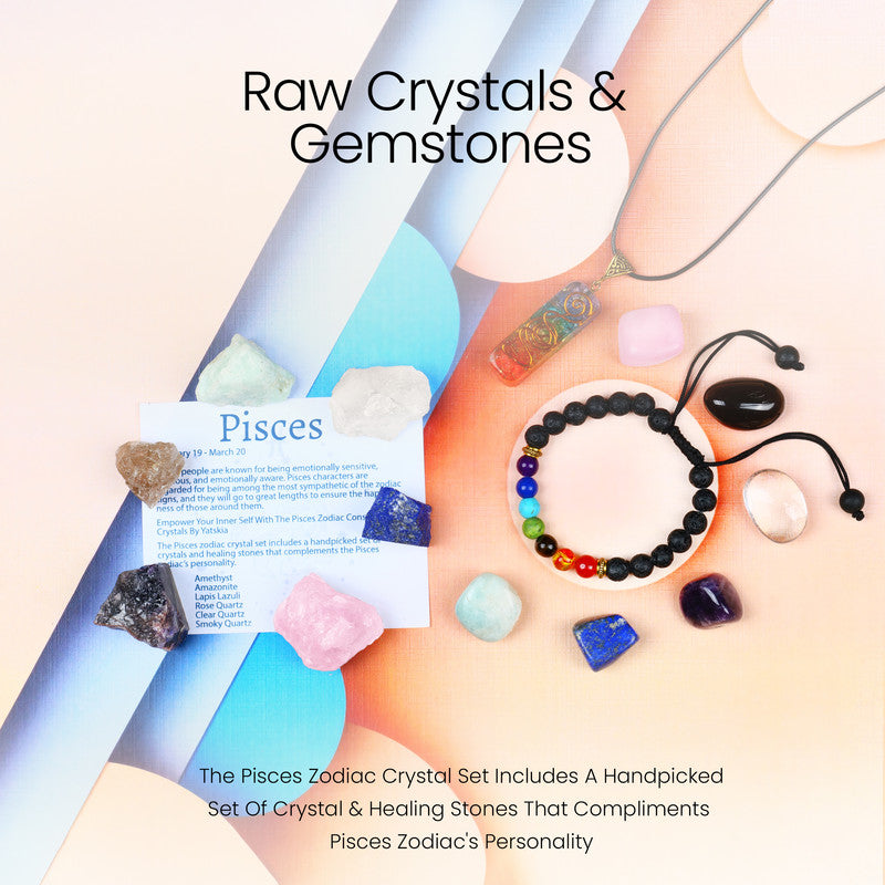 Pisces Crystal & Stone Gifts - Zodiac Kit, Birthstone for Women/Men