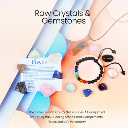 Pisces Crystal & Stone Gifts - Zodiac Kit, Birthstone for Women/Men