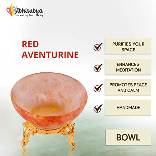 Handmade Red Aventurine Crystal Bowl - Chakra Balancing Home Decor