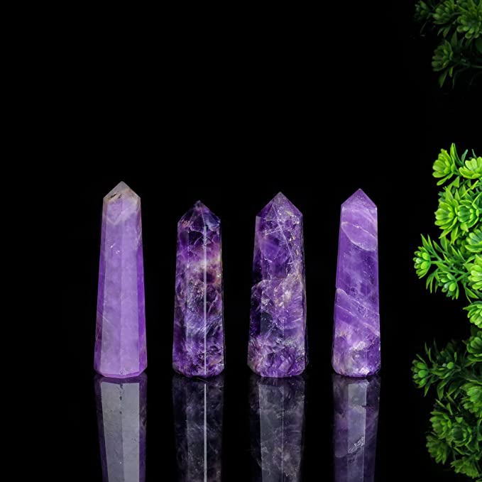 Amethyts Crystal Chakra Wand Set for Healing 7 Meditation set of 4