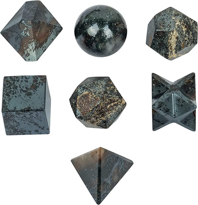 Platonic Solids Crystal 7pcs Sacred Stone Reiki Geometric Stone Set