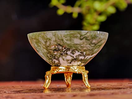 Natural Beauty: Moss Agate Crystal Bowl with Chakra Stones