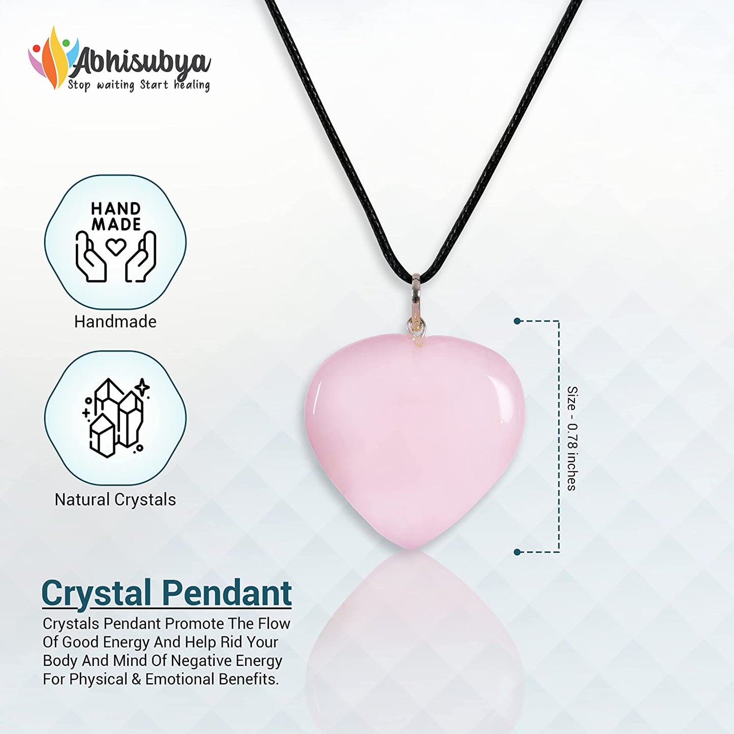 Rose Quartz Crystal Pink Heart Pendant Necklace for Women