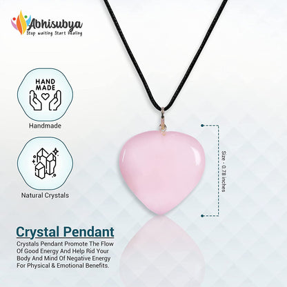 Rose Quartz Crystal Pink Heart Pendant Necklace for Women