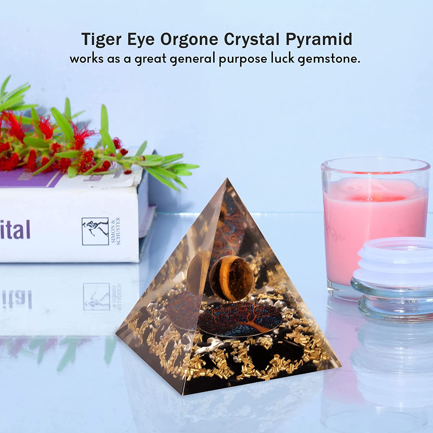 Tiger Eye Crytstal Orgone Pyramid for Healing & Positive Energy EMF Protection