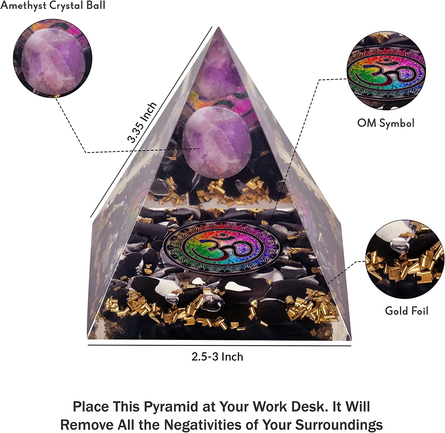 Amethyst Healing Crystal Orgone Pyramid for Meditation & Table Decoration