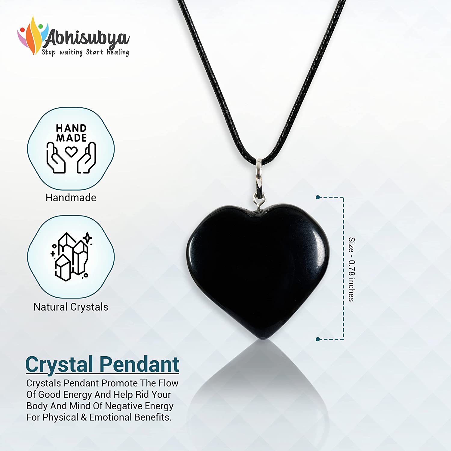 Black Obsidian natural handmade crystal tumble Heart Pendant for healing