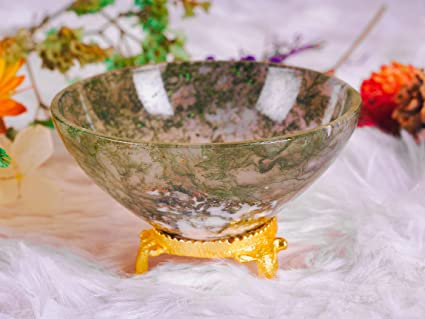 Natural Beauty: Moss Agate Crystal Bowl with Chakra Stones