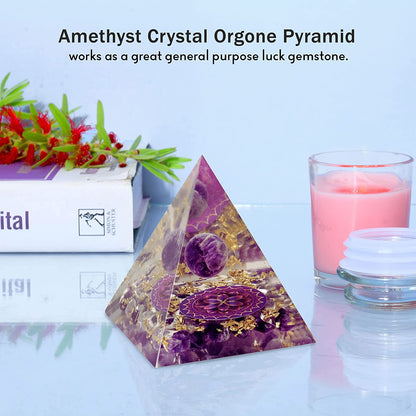 Amethyst Crystal Orgone Pyramid for Healing & Positive EMF Protection