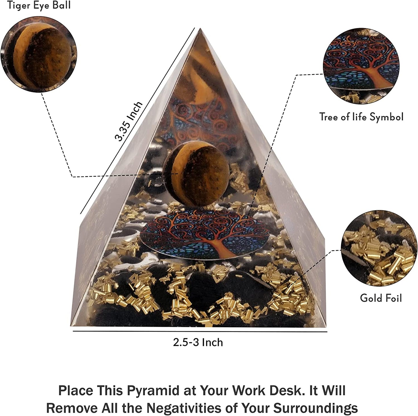 Tiger Eye Crytstal Orgone Pyramid for Healing & Positive Energy EMF Protection