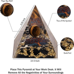 Tiger Eye Crytstal Orgone Pyramid for Healing & Positive Energy EMF Protection