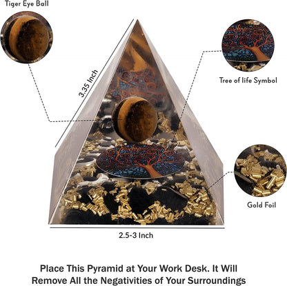 Tiger Eye Crytstal Orgone Pyramid for Healing & Positive Energy EMF Protection