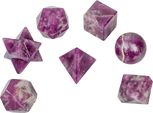 Amethyst Sacred Geometry Crystal Set 7pcs Merkaba Platonic Solids Crystal