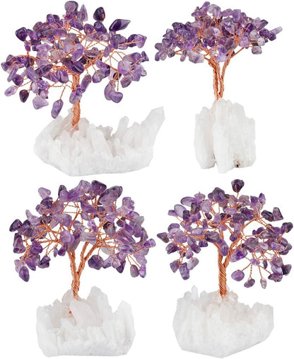 Amethyst Clear Quartz Base Crystal Tree for Wealth & Luck