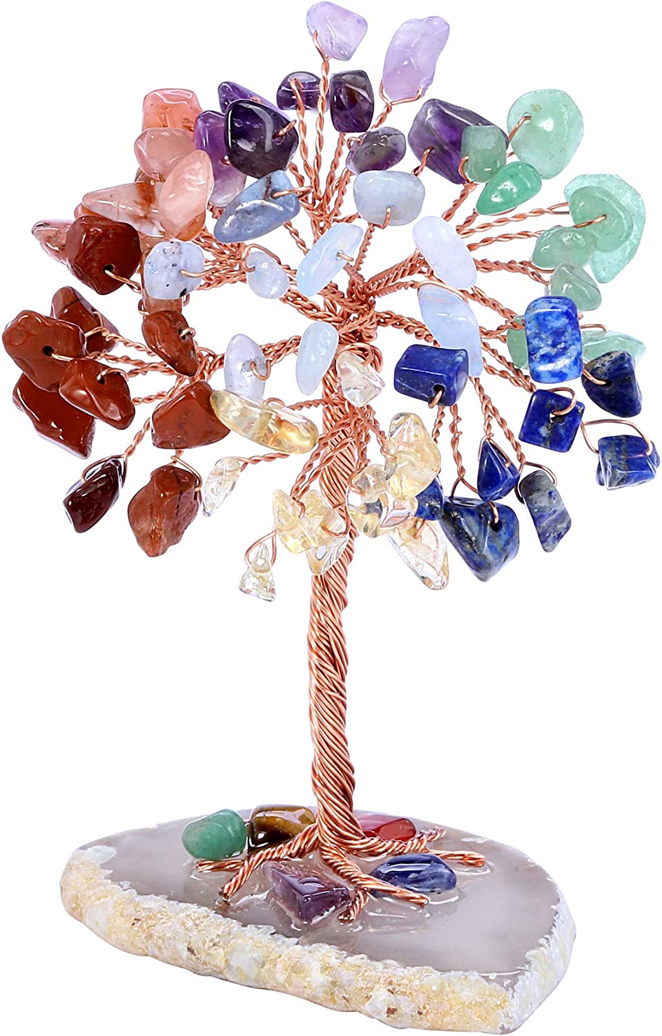 7 Chakra Healing Crystals Tree on Agate Slice Base Healing Stones Gem Money Tree