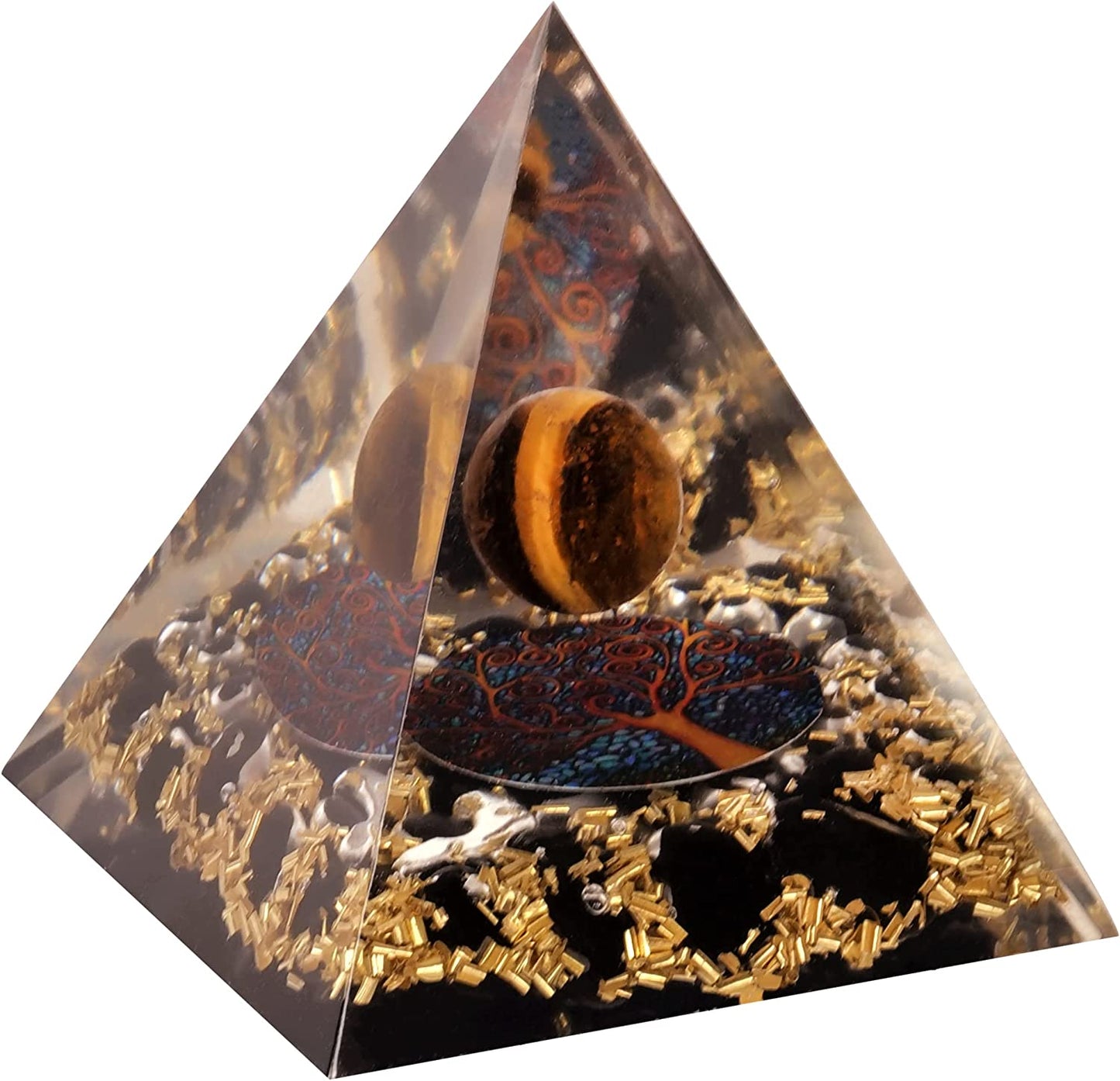 Tiger Eye Crytstal Orgone Pyramid for Healing & Positive Energy EMF Protection