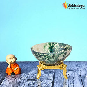 Moss Agate Healing Crystal Decorative Bowl for Spirituality