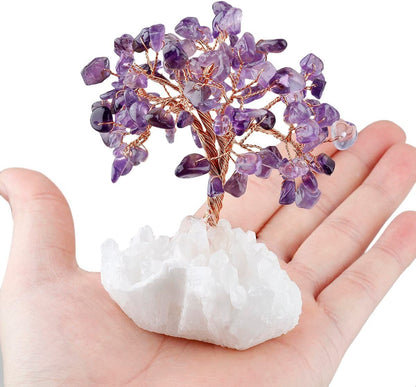 Amethyst Clear Quartz Base Crystal Tree for Wealth & Luck