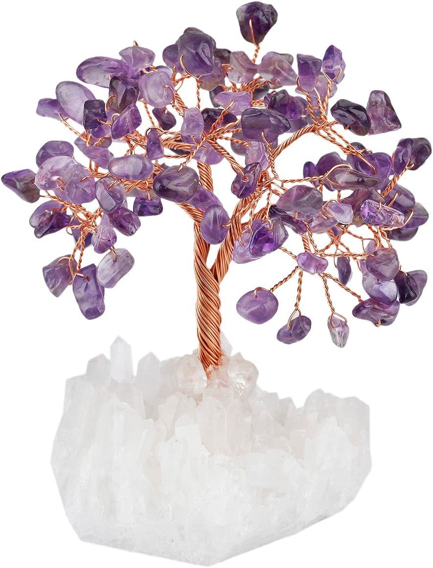 Amethyst Clear Quartz Base Crystal Tree for Wealth & Luck