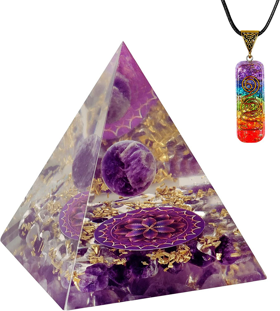 Amethyst Crystal Orgone Pyramid for Healing & Positive EMF Protection