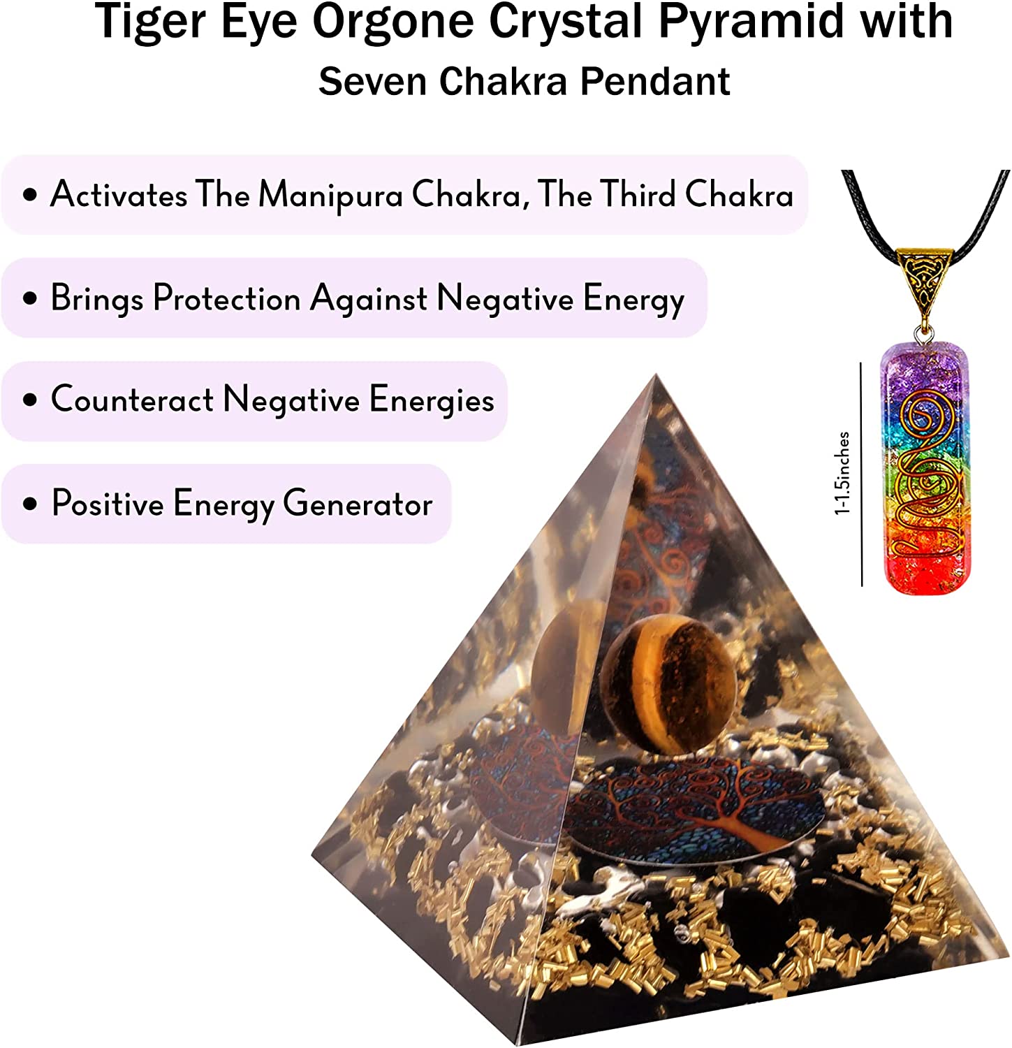 Tiger Eye Crytstal Orgone Pyramid for Healing & Positive Energy EMF Protection