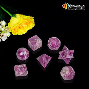 Amethyst Sacred Geometry Crystal Set 7pcs Merkaba Platonic Solids Crystal