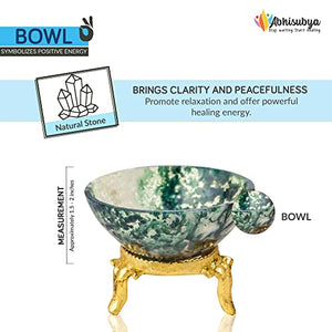 Moss Agate Healing Crystal Decorative Bowl for Spirituality
