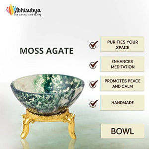 Moss Agate Healing Crystal Decorative Bowl for Spirituality