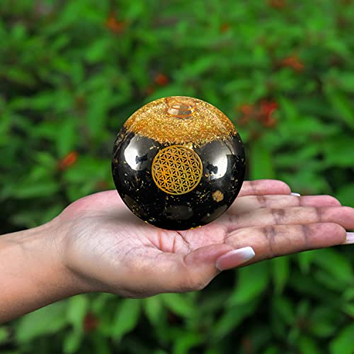 Black Tourmaline Crystal Orgonite Ball for Decor & Reiki Healing