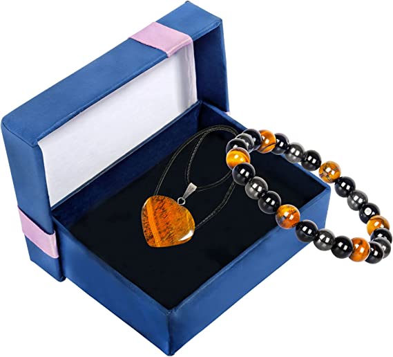 Triple Protection Bracelet Tigers Eye Necklace Heart Pendant Jewelry Combo