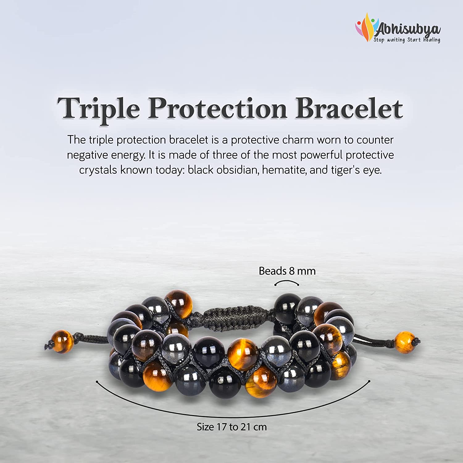 Triple Protection Bracelet - Obsidian, Hematite, Tigers Eye 8mm