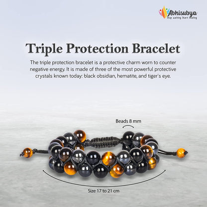 Triple Protection Bracelet - Obsidian, Hematite, Tigers Eye 8mm