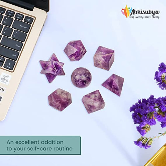 Amethyst Sacred Geometry Crystal Set 7pcs Merkaba Platonic Solids Crystal