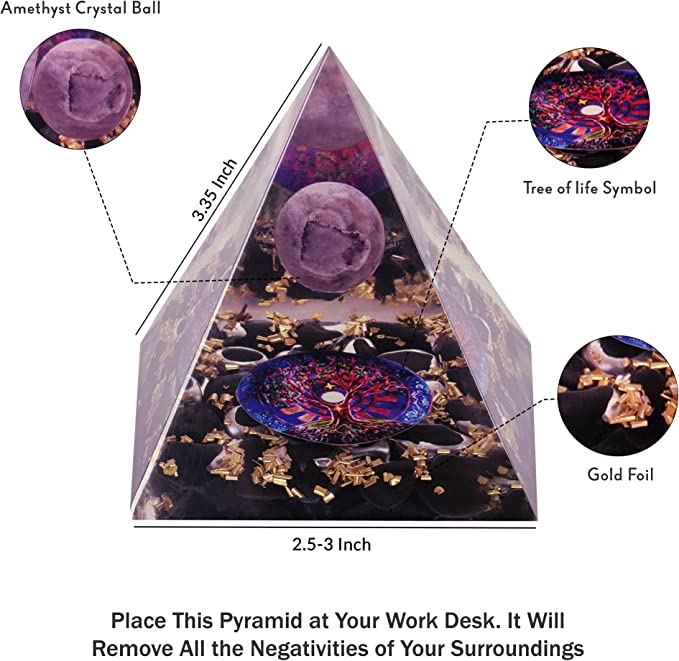 Amethyst Crystal Orgone Pyramid for Healing & Positivity