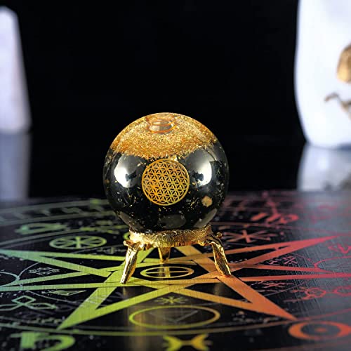 Black Tourmaline Crystal Orgonite Ball for Decor & Reiki Healing