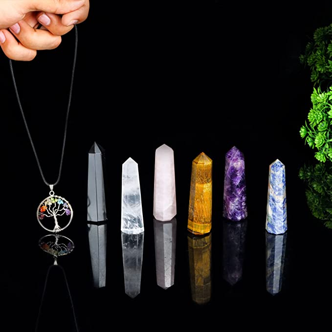 Seven Chakra Crystal Stone Wand Set for Healing 7 Meditation set of 6