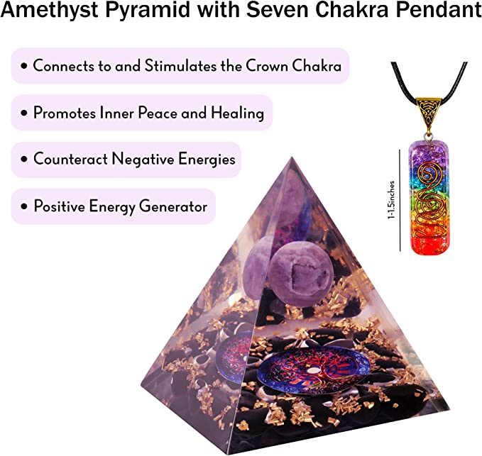 Amethyst Crystal Orgone Pyramid for Healing & Positivity