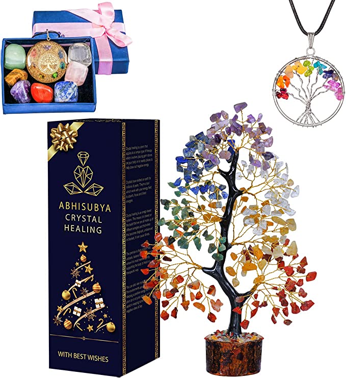 7 Chakra Tree Crystals and Healing Stones Kit for Decor and Good Luck