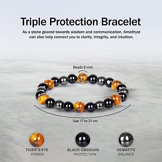 Triple Protection Bracelet Tigers Eye Necklace Heart Pendant Jewelry Combo