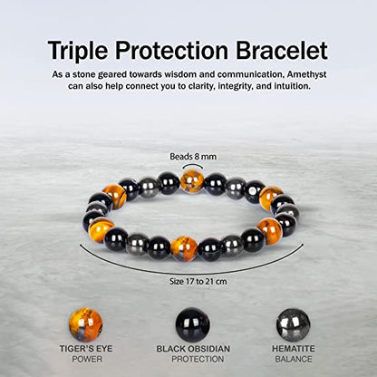 Triple Protection Bracelet Tigers Eye Necklace Heart Pendant Jewelry Combo